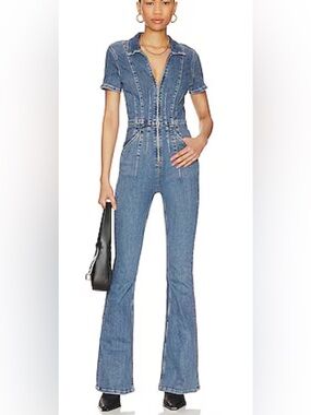 We The Free Iconic Denim Full Length Jumpsuit, Medium Wash, LARGE